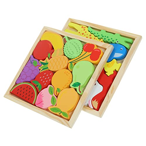 UPKOCH 2er Set Holzpuzzle Für Lernspielzeug Mit Bunten Tier Und Obstmotiven Pädagogisches Für Kleinkinder Fördert Die Feinmotorik Und Kreativität von UPKOCH