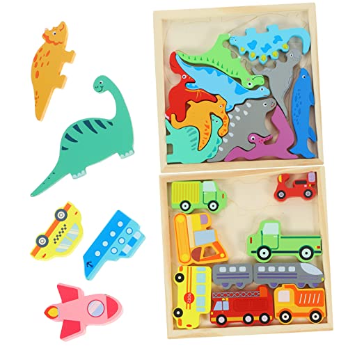 UPKOCH 2er Set Lernpuzzle Aus Für Pädagogisches Holzpuzzle Mit Bunten Dinosauriern Und Fahrzeugen Kreatives Für Jungen Und ädchen Ab 3 Jahren von UPKOCH