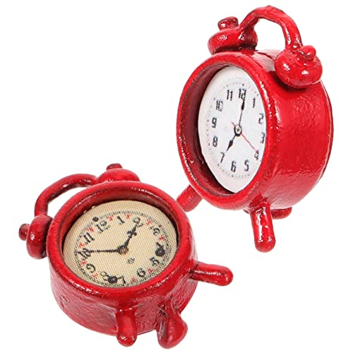 UPKOCH 2st Mini-wecker Puppenhaus Uhr Miniatur Mini-Alarm Kleiner Wecker Alarmmodell Alarmverzierung Legierung Rot von UPKOCH