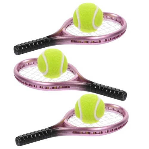 UPKOCH 3 Sätze Tennisschläger Tennis Miniatur Fledermäuse Badminton Netz Werkzeug Dekorativer Minischrank Desktop-Mini-House-tennisschläger Lustiges Minihouse-Tool Plastik von UPKOCH