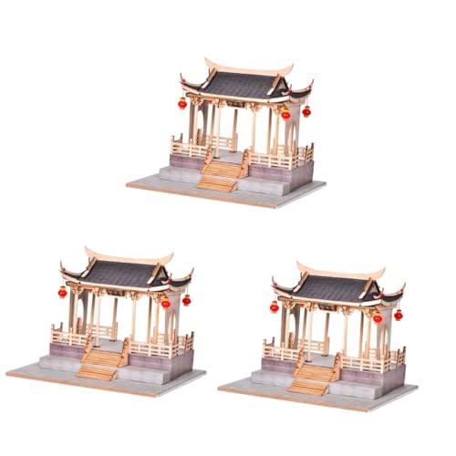 UPKOCH 3 Sätze zusammengebautes Spielzeug 3D-Architektur-Puzzle chinesisches Gebäudemodell helles Modell Spielzeuge die chinesen plasure Brückenbaumodell Spielzeug Szenenmodell Bauen Holz von UPKOCH