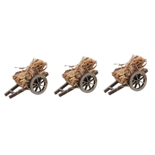 UPKOCH 3 Sets Garten Mikro Landschaftsdekor Modell Kleine Schubkarre Requisite Dekor Mini Wagen Miniatur Zubehör Kleines Strohballen Modell Puppenhaus Kaminzubehör Miniatur von UPKOCH