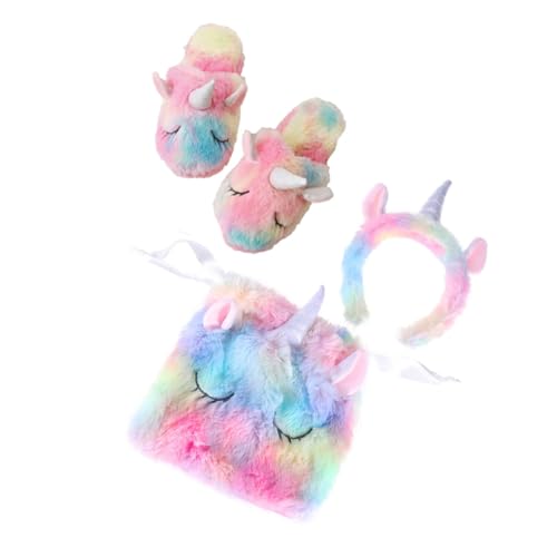 UPKOCH 3 Stück 1 Set Einhorn Kostüm Requisiten Fuzzy Hausschuhe Zubehör Für Kostüme Bunte Kordelzugtasche Exquisiter Kopfschmuck Kostüm Kopfschmuck Neuartiges Stirnband Pantumblas von UPKOCH