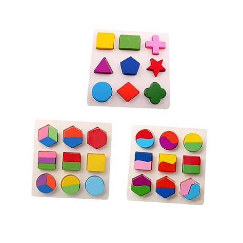 UPKOCH 3St Geometrie-Puzzle klobige Puzzleformen Farblernpuzzle Lernspielzeug Schmusespielzeug Kinder holzpuzzle Kinder holzspielzeug Geometrietafel Geometrieerkennungsspielzeug Hölzern von UPKOCH