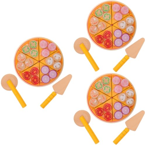 UPKOCH 3St Pizzaspielzeug Spielzeug zum Schneiden von Lebensmitteln Spielzeugnahrung Holz Pizza Spielzeug Pizzastücke Spielzeug Spielküchenzubehör Essen aus Holzspielzeug Pizzeria hölzern von UPKOCH