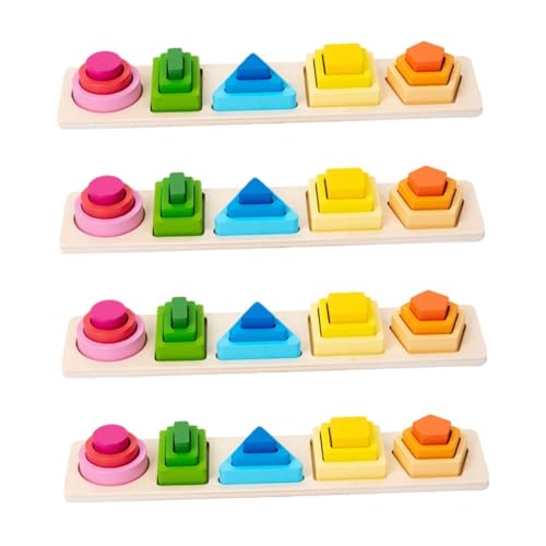 UPKOCH 4 Sätze Geometrie-Puzzle Bauklötze Spielzeug Spielsachen Puzzlematte Bausteine Jigköpfe Puzzlekarte Form-Matching-Puzzle Formenpuzzle Lernen Kinder Blöcke Colorful Holz von UPKOCH