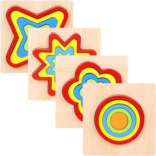 UPKOCH 4 Sätze Puzzle Formen Kinderspielzeug Geometrie Bildungsspielzeug Regenbogen-bausteine Lernspielzeug Für Geometrieform Kognitives Blöcke Holz von UPKOCH