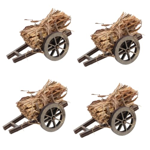 UPKOCH 4 Sets Garten Mikrolandschaft Miniatur Gartenwagen Puppenhauszubehör Mini Schubkarre Landschaftsfiguren Miniaturzubehör Mini Heustroh Kleines Strohballenmodell Mini von UPKOCH