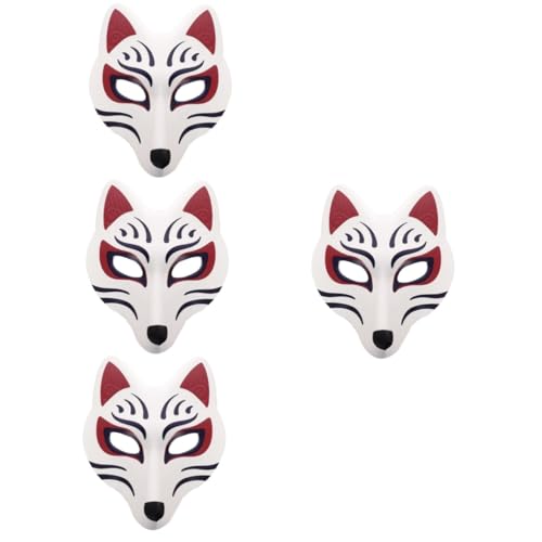 UPKOCH 4 Stück Fuchs Maske Halloween-masken Für Erwachsene Anime-halloween Kitsune Fuchsgesicht Maskenkostüm Tierische Maske Halloween-hälfte Halloween-masken Für Frauen Eva Weiß von UPKOCH