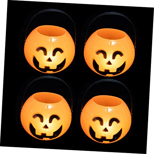 UPKOCH 4 Stück Kürbis Bonbonglas Halloween-Dekorationen Halloween-Körbe Mini-Halloween-Eimer halloween pumpkin halloweenkürbis Laternen Party-Bonbonglas Süßigkeitenbehälter Knopfbatterie von UPKOCH