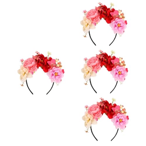 UPKOCH 4 Stück Stirnband aus künstlichen Blumen gefälschte Rosenblütenkrone Kopfbedeckungen für Frauen wedding hair accessories hochzeits haarschmuck Braut Blumenkrone Haarkranz Stoff von UPKOCH