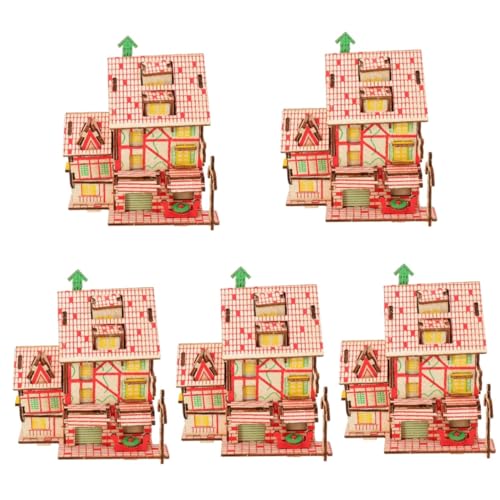 UPKOCH 5 Sätze Puzzle Puppenhaus-Modell Rätsel 3D-Gebäuderätsel Denksportaufgaben Mini- -Bausatz Spielzeug für Kinder Geburtstagsgeschenk DIY-Montagehausmodell 3D-Rätsel hölzern von UPKOCH