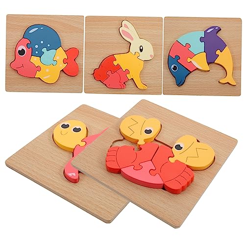 UPKOCH 5 Teiliges Holzpuzzle Mit Aufbewahrungstablett Pädagogisches Lernspielzeug Für Mit Tier Verkehrs Und Formmustern Fisch Schildkröte Krabbe Hase von UPKOCH