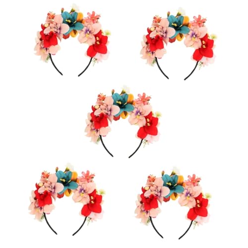 UPKOCH 5st Stirnband Aus Künstlichen Blumen Stirnband Für Mädchen Blumen-haar-dekor Hochzeits-stirnband Mit Blumenmuster Stirnband Mexikanische Accessoires Für Frauen Rosa Stoff von UPKOCH