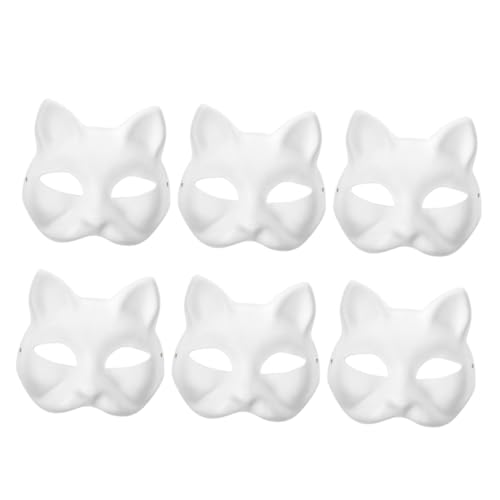 UPKOCH 6st Handbemalte Maske Halloween Masken Partymaske Papiermasken Selber Machen Katzenmasken Für Erwachsene Handgemachte Masken Maskerade-maske Für Frauen Tiermasken Weiß Zellstoff von UPKOCH