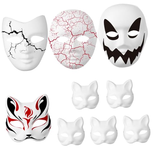 UPKOCH 9 Stk Zellstoff-maske Maske Malen Fuchsmaske Halloween-maske Maske Katze Handwerksmasken Masken-bausatz Tiermasken Schmücken Nette Gesichtsmaske Untergangsmaske Papier Weiß von UPKOCH