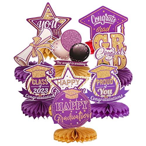 UPKOCH 9St Abschluss-Waben-Ornament Tischläufer Schimmernde Wandkulisse Hochzeit Fiesta abschluss Party partydeko Einschulung Abschluss Mittelstücke Grad Party wabe Papier Violett von UPKOCH