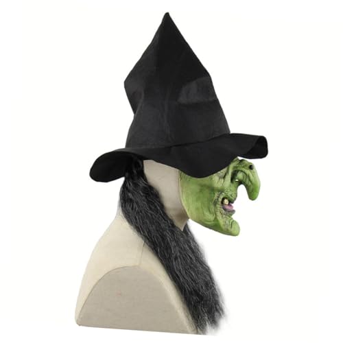 UPKOCH Horrific Witch Mask Für Halloween Gruselige Vollmaske Für Cosplay Karneval Und Kostümparty Schaurige Hexenmaske Mit Grünem Kopf Und Grauen Haaren Perfekt Für Schockierende von UPKOCH