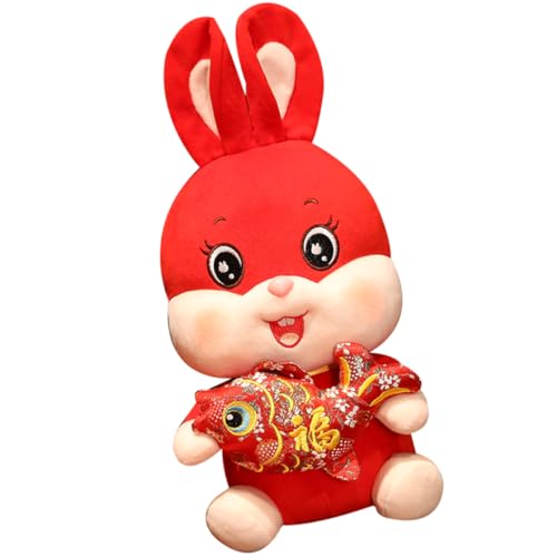 UPKOCH Jahr des Hasen-Maskottchens Haarnadel-Kaninchen Bastelkaninchen Chinese New Year Rabbit Hasen Kuscheltier Mondneujahrspuppe Hasenjahr-Maskottchen-Puppe PP Baumwolle von UPKOCH