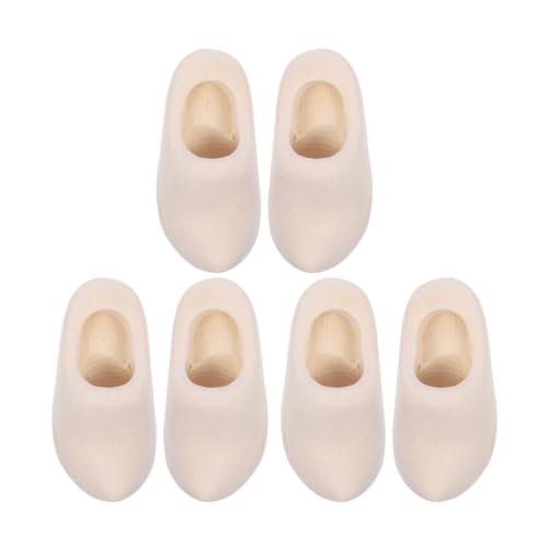 UPKOCH Mini-Holzclogs Holländische Holzschuh-Clogs Mini-Fingerschuhe Unvollendete Holzfigur Puppenhaus-Zubehör Für DIY-Bastelarbeiten Malerei Schlüsselanhänger Puppe 4 cm 3 Paar von UPKOCH