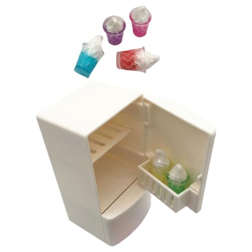 UPKOCH Miniatur Kühlschrank Set Für Puppenhaus Weißer Miniatur Kühlschrank Mit 6 Eiscreme Sets öbel Für Perfekte Ergänzung Für Puppenhaus Dekoration von UPKOCH