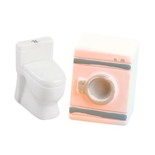 UPKOCH Puppen Waschmaschine Miniatur Waschmaschine Und Toilette Set 2 Teile Puppenhaus Zubehör Realistische Miniaturmodelle Für Dollhouse Dekoration Ideal Für Kreative Szenen Und Spielwelten von UPKOCH