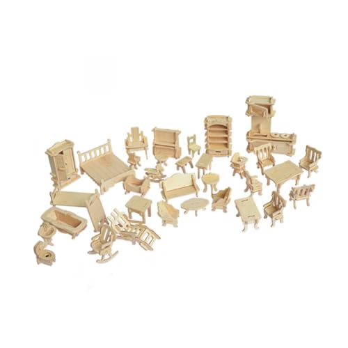 UPKOCH Möbel Puzzles Holz Puppenspielsets Möbel für Puppenhäuser Miniaturmöbelmodelle Miniaturen Spielzeuge Puzzlematte Rätsel Bausteine Lernspielzeug dreidimensional Modul 3D Hölzern von UPKOCH
