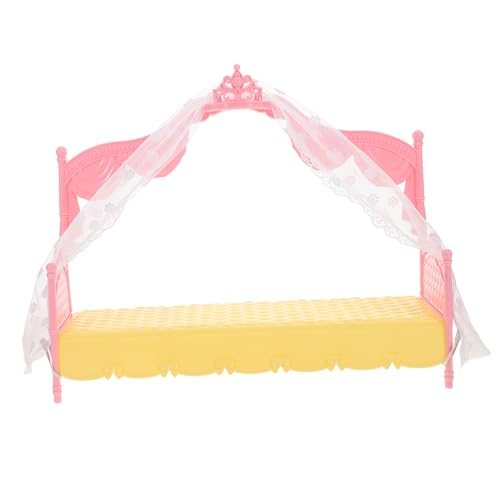 UPKOCH Prinzessin Bett Puppenhaus Kinderwagen Mini-puppenhausmöbel Puppenmöbel Puppenhaus-miniaturartikel Simuliertes Kleinkind-mädchenbett Prinzessin Puppenbett Miniaturbett Rosa Plastik von UPKOCH