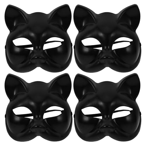 UPKOCH Schwarze Katze Maskerade Maske 4 Stück Blanko DIY Therian Maske Unbemalt Halloween Kostüm Maske Für Maskerade Cosplay Party von UPKOCH