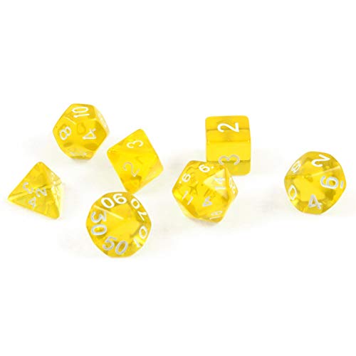 shibby 7 polyedrische Würfel für Rollen- und Tabletopspiele in transparent / gelb mit Beutel, 60015382, 7cm x 9cm von UPMSX