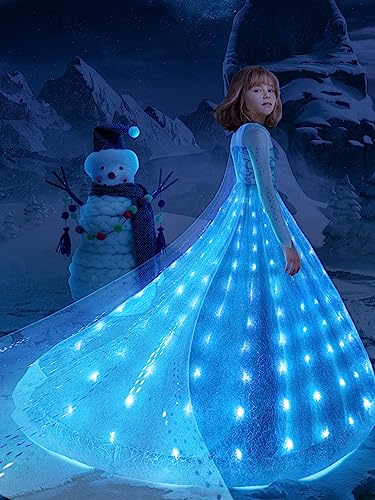 UPORPOR LED Leuchtendes Prinzessin Kleid Mädchen, Halloween Ice Prinzessin Kostüm Mädchen, Karneval Verkleidung für Kinder Cosplay Party Weihnachten Fest Geburtstag von UPORPOR