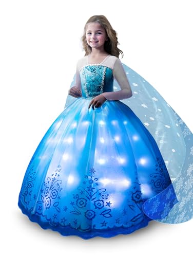 UPORPOR Prinzessin Kleid Mädchen, Halloween Ice Prinzessin Kostüm Mädchen, Karneval Verkleidung für Kinder Cosplay Party Weihnachten Fest Geburtstag, Blau 150 7-8 Jahre von UPORPOR