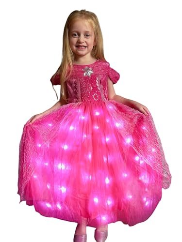 UPORPOR LED Prinzessin Kleid Mädchen – Karneval Halloween Crossdressing Kostüm – Geburtstagsfeier rosa Prinzessin Kleid für 3–4 Jahre von UPORPOR