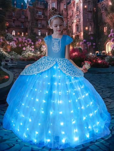 UPORPOR LED Leuchtendes Prinzessin Kleid Mädchen, Kinder Prinzessin Kostüm für Karneval Party Cosplay Halloween Weihnachten Fasching Verkleidung 100 von UPORPOR