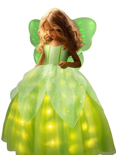 UPORPOR Leuchtendes Mädchen Halloween Kostüm für Kleinkinder, Feenkleid und Flügel, grüne Fee, Mädchenkostüm, Prinzessin, Ballkleid für Kinder von UPORPOR