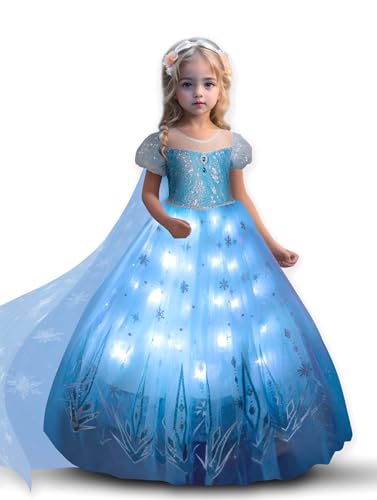 UPORPOR Prinzessin kleid Mädchen - Halloween Prinzessin Kostüm, Karnevalskleid and Weihnachtsoutfit mit LED-Beleuchtung für Mädchen 3-12 Jahre 130 von UPORPOR