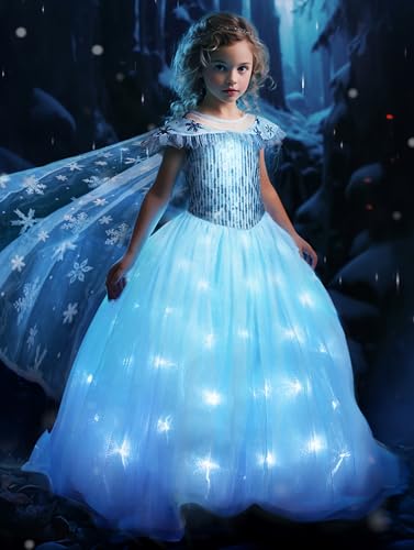 UPORPOR LED Leuchtendes Prinzessin Kleid Mädchen, Halloween Ice Prinzessin Kostüm Mädchen, Weihnachtskleid für Kinder, Verkleidung Fee Karneval Cosplay Geburtstags Party 110 von UPORPOR