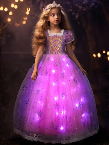 UPORPOR LED Leuchtendes Prinzessin Kleid Mädchen, Halloween Prinzessin Kostüm Kinder für Karneval Party Cosplay Verkleidung Weihnachten Fest Geburtstag, Lila von UPORPOR