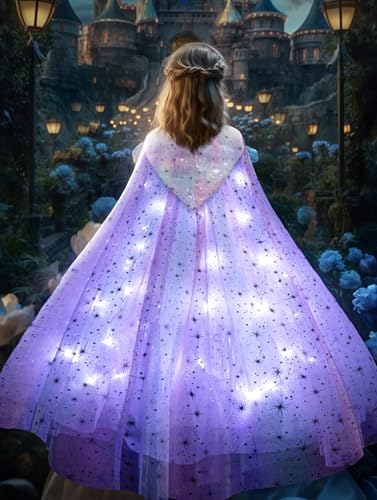 UPORPOR LED Kostüme Mädchen, Kinder Umhang Prinzessin Bunt Cape, Tüll Umhang Glitzer Pailletten Cape Prinzessin Halloween Kostüm Umhang Prinzessin Party Kostüm Cosplay Weihnachten Geburtstag Kostüm von UPORPOR