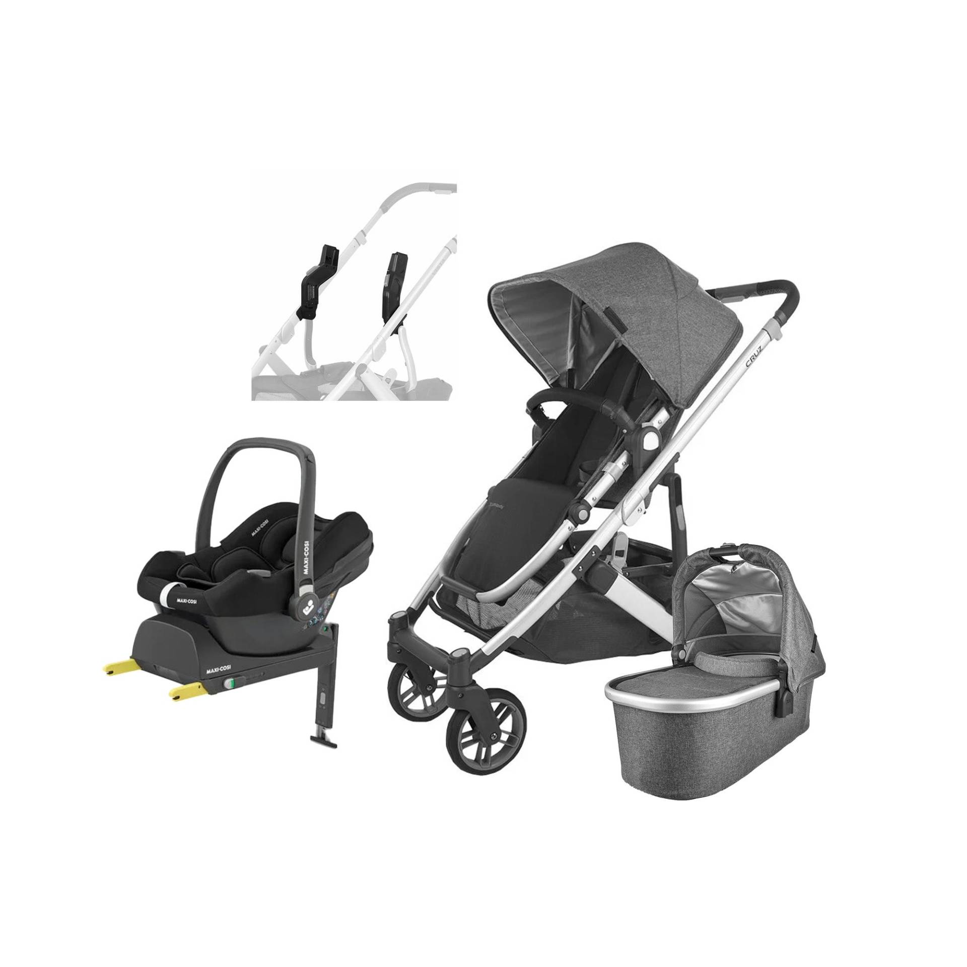 UPPAbaby CRUZ V2 Kombikinderwagen inkl. Maxi-Cosi CabrioFix Babyschale &  Basis, Jordan Grey von UPPAbaby