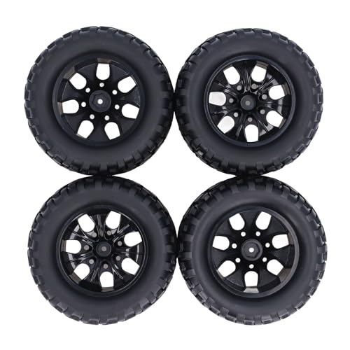 UPQRSG 4PCS 12Mm Hex Hub RC Autos Räder und Reifen, Gummireifen mitM4 Lock Muttern, 12Mm Hex Hub 7 Speichenfelgen Rad Reifen für 1/10 RC Off Road Truck, Schwarz von UPQRSG