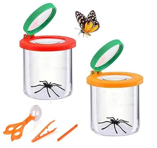 UQMIQURA 2 Stück Becherlupe Lupenbecher Set, Lupendose Lupenbecher mit Pinzette, Lupenbecher Kinder, Insekten Lupe Behälter, Insekten Beobachtungsbox für Outdoor Wissenschaft Natur Erkundung von UQMIQURA