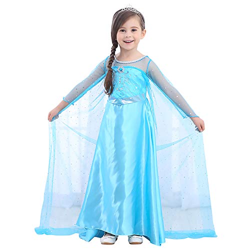 URAQT ELSA Kleid Prinzessin Kostüm Kinder Mädchen, ELSA Kleid Kinder Prinzessinenkleid für Weihnachten Verkleidung Karneval Party Halloween Größe 110 von URAQT