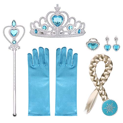 URAQT Prinzessin Schmuck, Set Krone, Kleid Set, Handschuhe, Tiara Braid, Zauberstab, Prinzessin Krone, Ohrringes, Ringe, Geeignet für Mädchen von URAQT