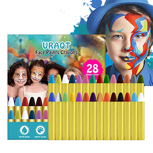 URAQT Gesichtsfarben, 28 Farben Gesicht Malen Buntstifte, Wachsmalstift Kit, Fasching Stifte, Kinderschminke Fasching, Schminkstifte Tattoo Set, Einfach Waschbar, Kinder von URAQT