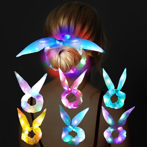 URAQT Leuchtende Haargummis, 6PCS Hasen Ohren Party Accessoires, Leuchtende Haarbänder Neon Haargummi, Haargummis Damen Mädchen Haarschmuck Festival Accessoires für Weihnachten, Geburtstag, Neujahr von URAQT