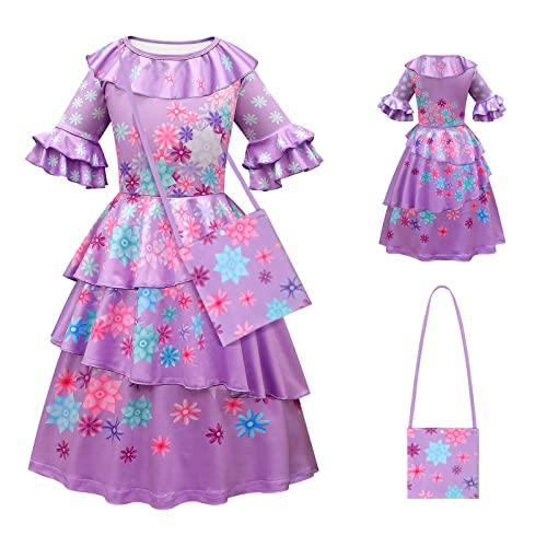 URAQT Isabela Mädchen Kleid, Mädchen Mirabel Isabela Kostüm Kinder, Mädchen Prinzessin Kleid, Dress Cosplay Kostüm Princess Dress for Halloween Cosplay Outfits（100） von URAQT