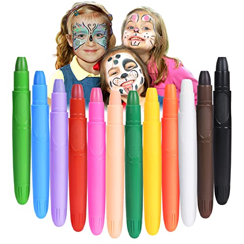 URAQT Schminkstifte Kit, 12 Farben Waschbar Kinderschminke Gesichtsfarben Set, Sicher und Ungiftig Körperfarben, Face Paint Bodypaint Schminkset für Halloween Make-up Geburtstag Karneval(A) von URAQT