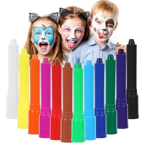 URAQT Schminkstifte Kit, 12 Farben Waschbar Kinderschminke Gesichtsfarben Set, Sicher und Ungiftig Körperfarben, Face Paint Bodypaint Schminkset für Halloween Make-up Geburtstag Karneval(B) von URAQT