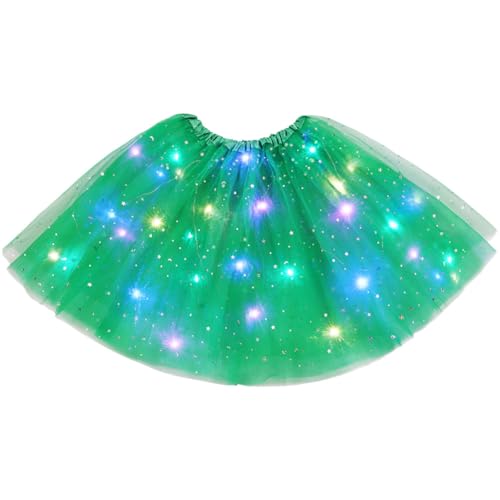 URAQT Tüllrock Damen LED Tütü Erwachsene, Tutu Rock LED, Minirock Mit LED Lichter für Fasching Karneval Motto Party Ballett Tanzen Fancy Dress Halloween Kostüm, 40CM(Grün) von URAQT